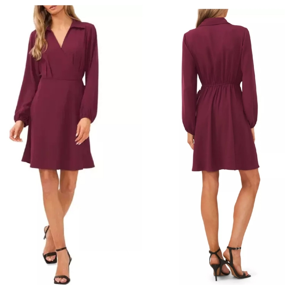 Halogen Plus| Long Sleeve Faux Wrap Dress